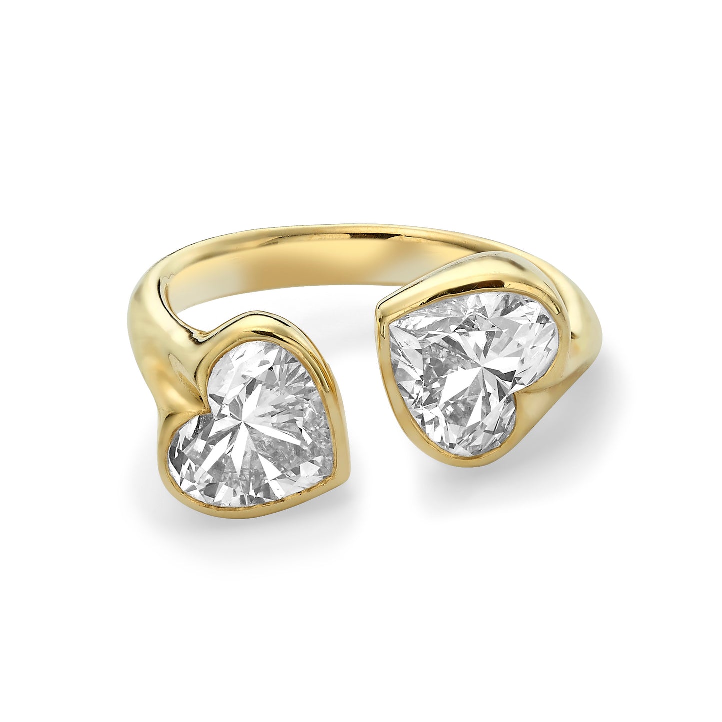 Double Heart Bezel Cuff Ring