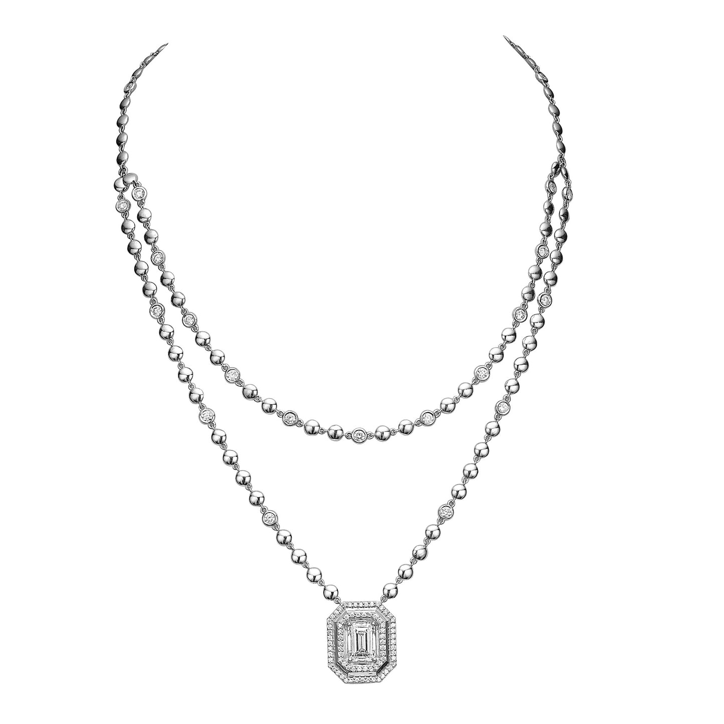 Layered Ball Chain Emerald Pendant