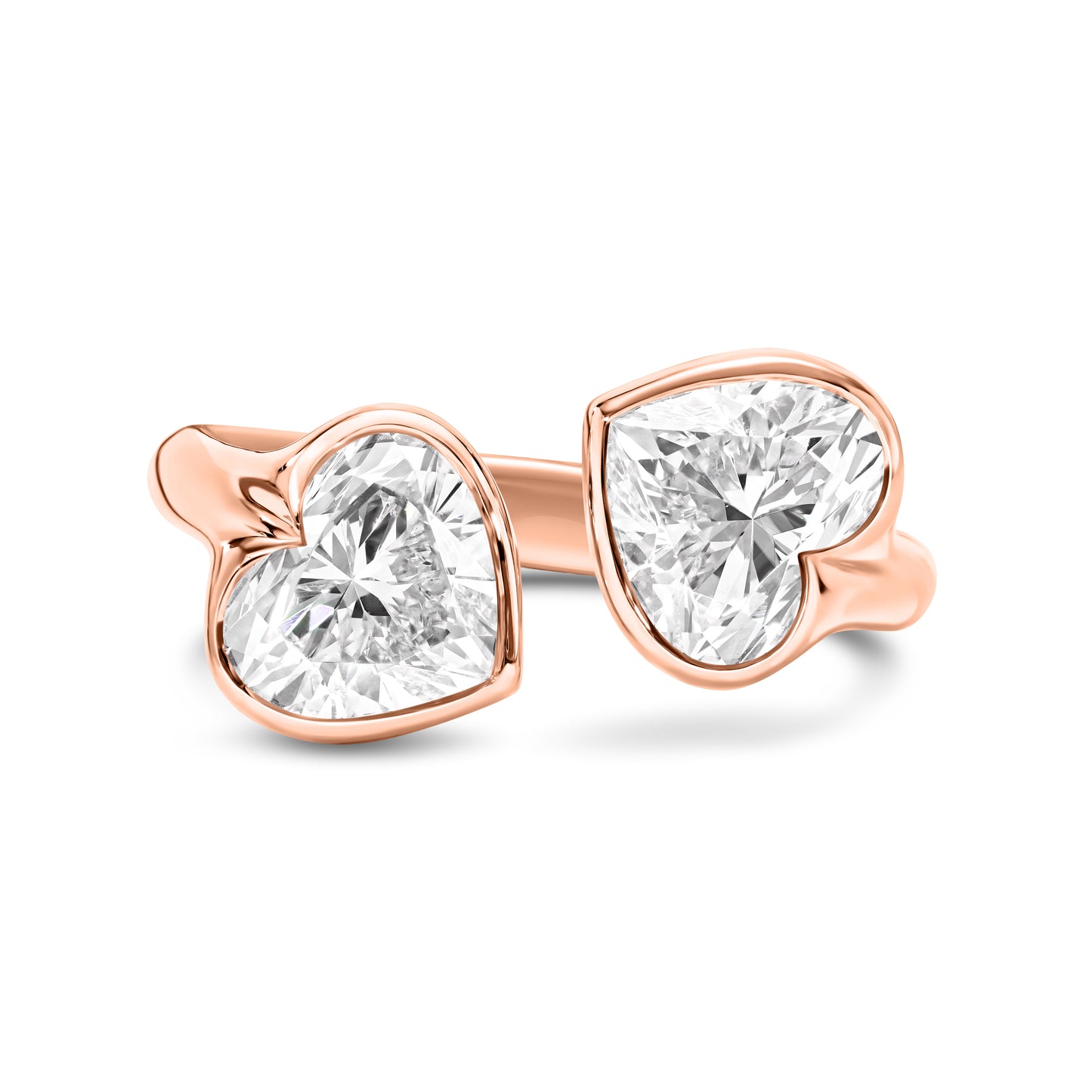 Double Heart Bezel Cuff Ring