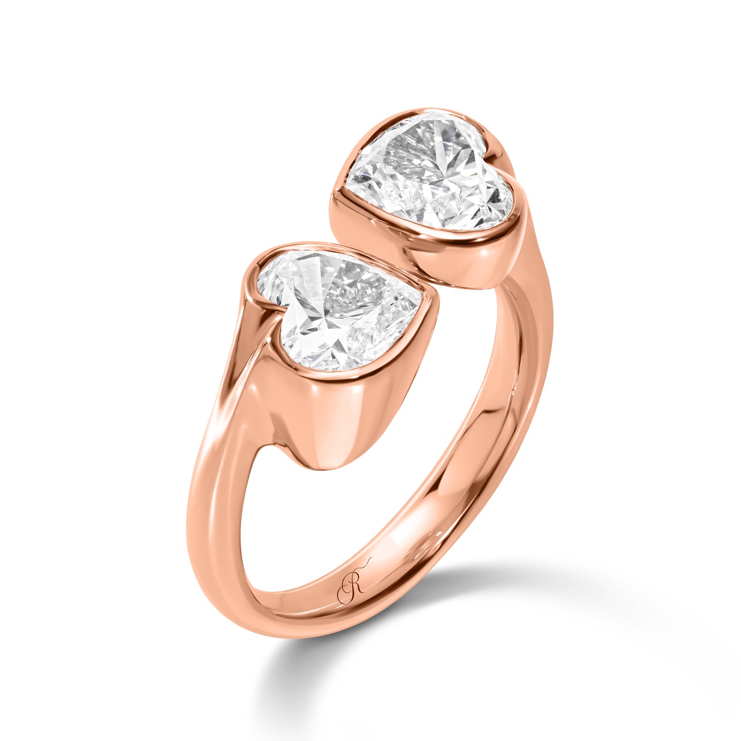 Double Heart Bezel Cuff Ring