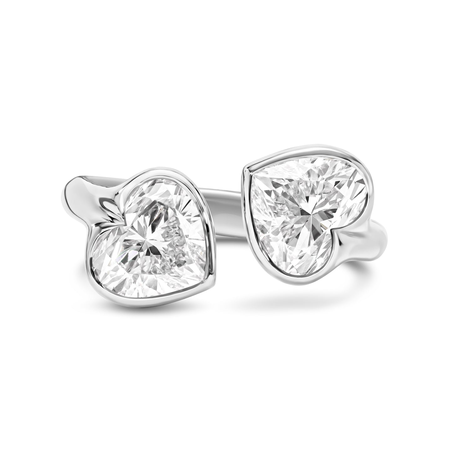 Double Heart Bezel Cuff Ring
