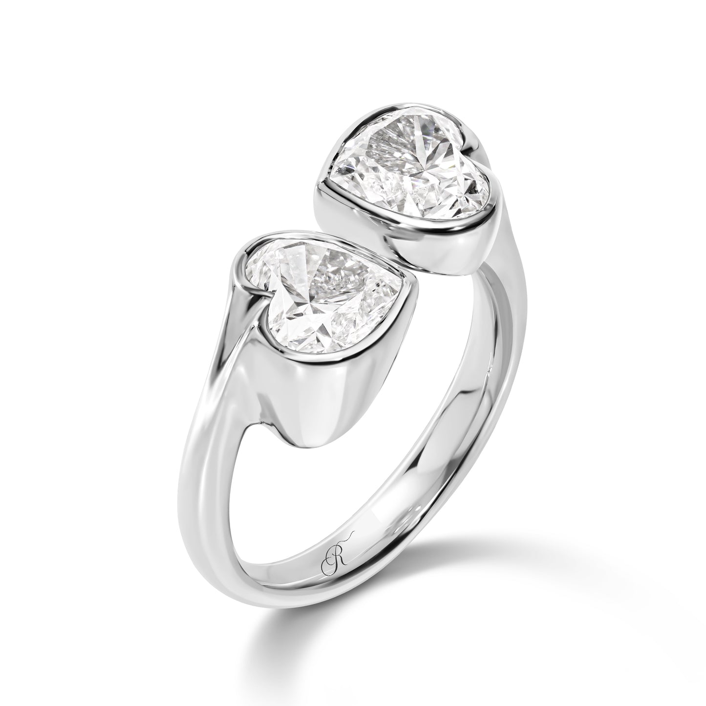 Double Heart Bezel Cuff Ring