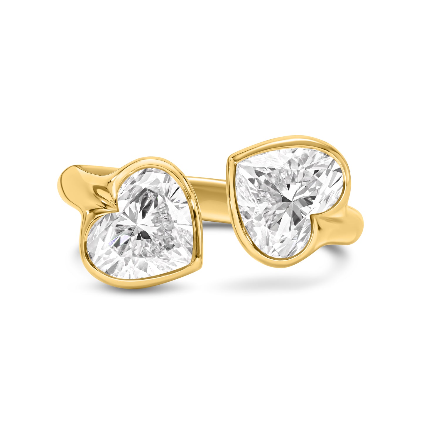 Double Heart Bezel Cuff Ring