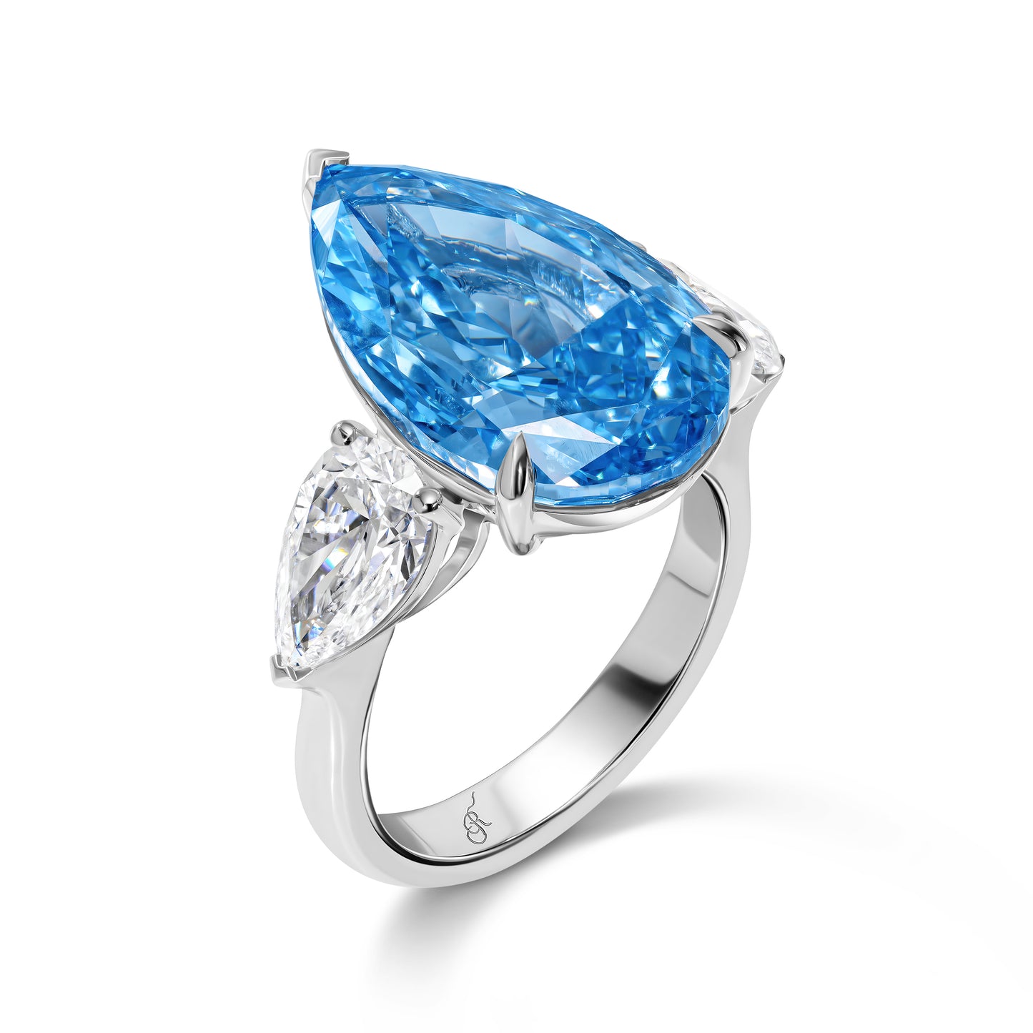 Vivid Blue Pear Diamond Ring