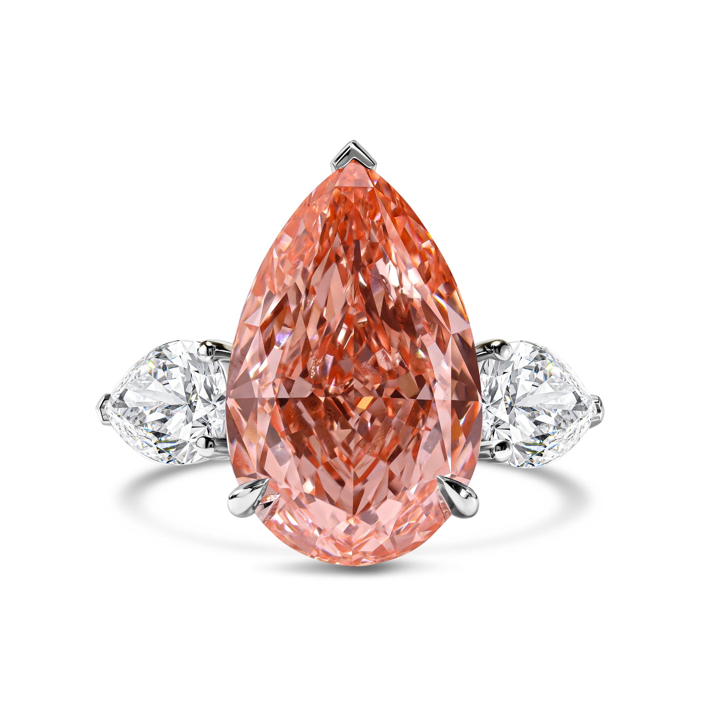 Vivid Pink Pear Diamond Ring