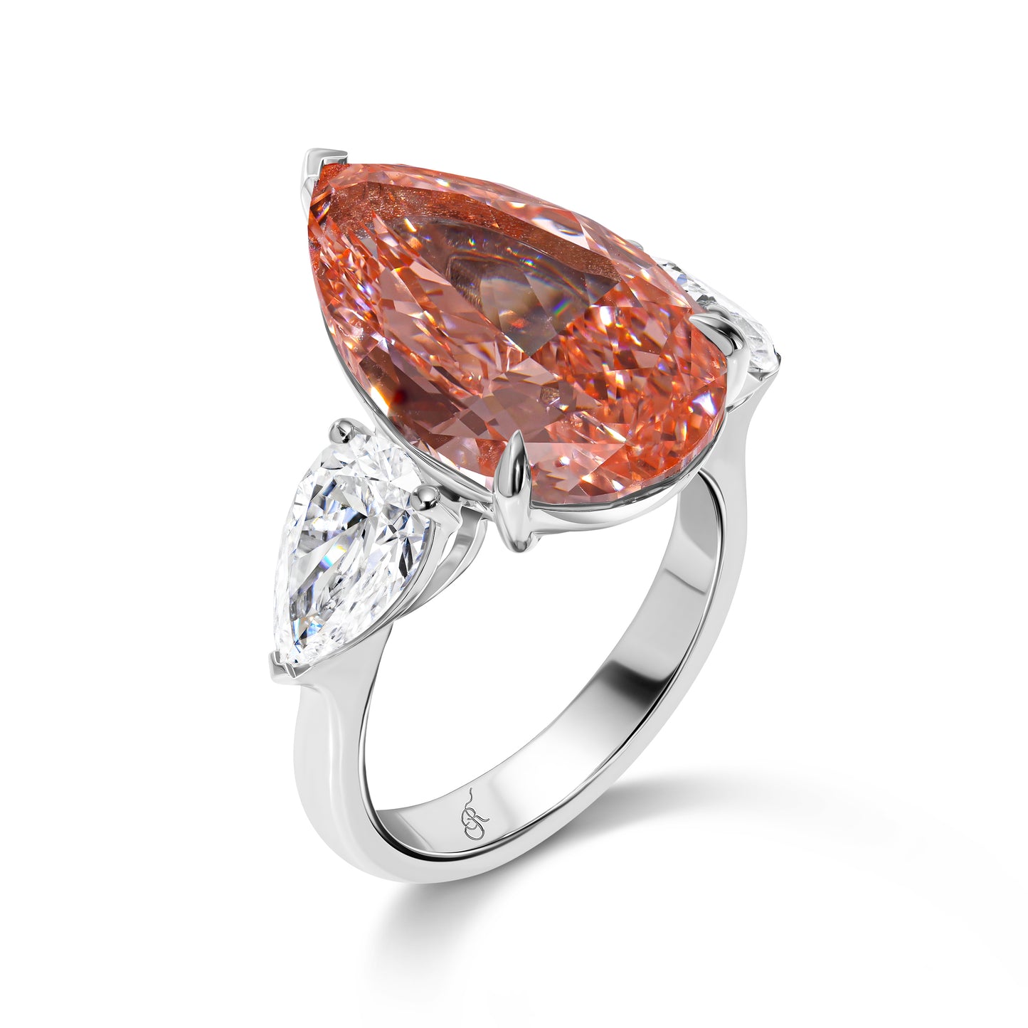 Vivid Pink Pear Diamond Ring