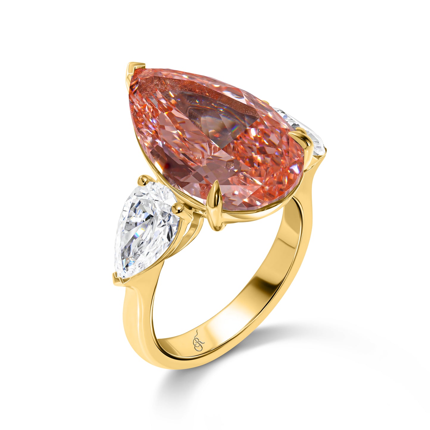 Vivid Pink Pear Diamond Ring