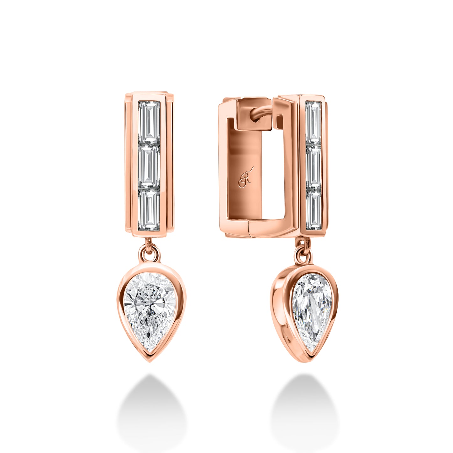 Baguette Trio & Pear Drop Huggie Earring