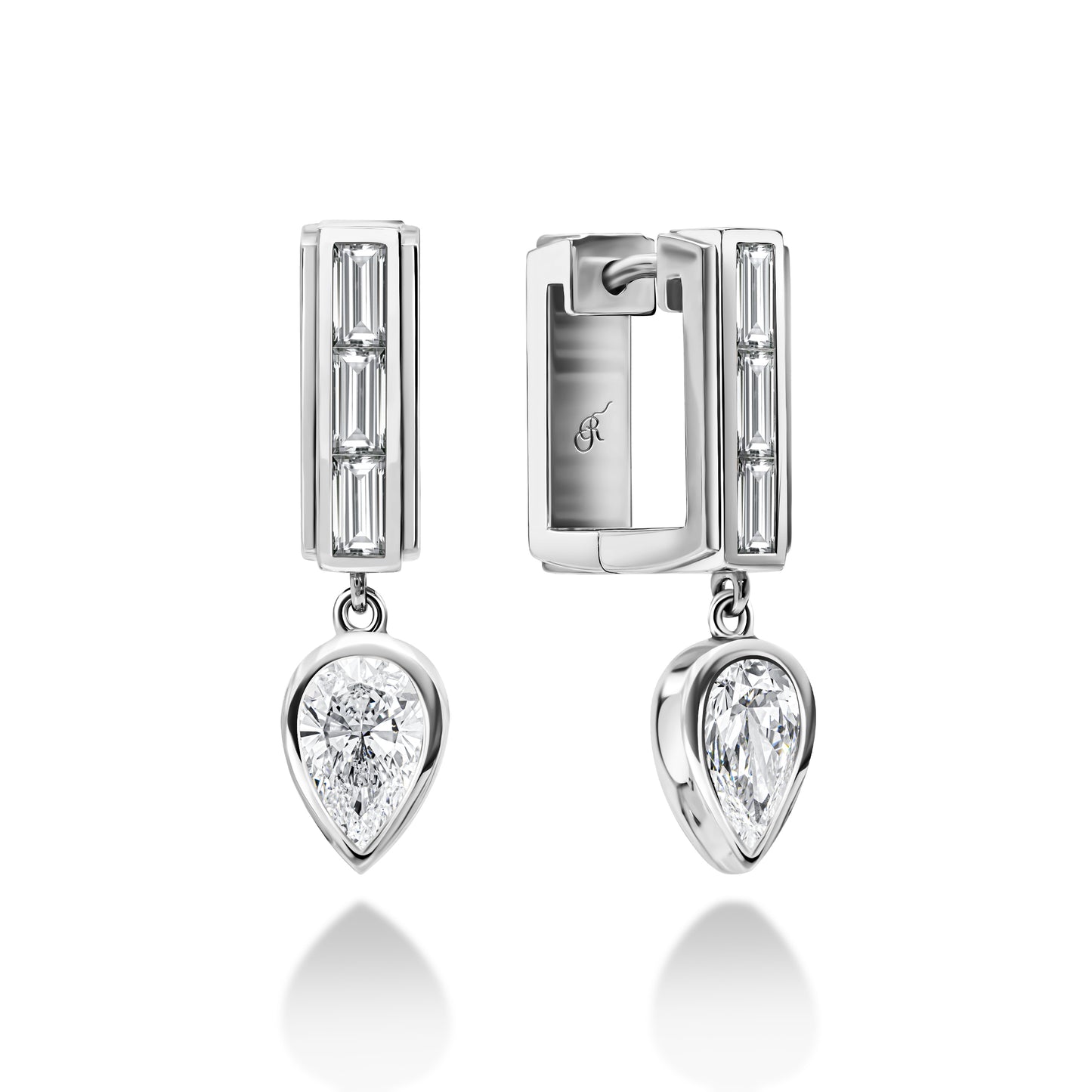 Baguette Trio & Pear Drop Huggie Earring