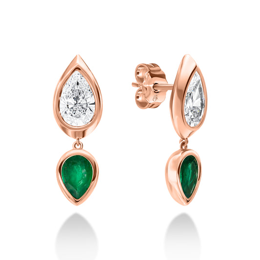 Pear Diamond & Emerald Drop Earring