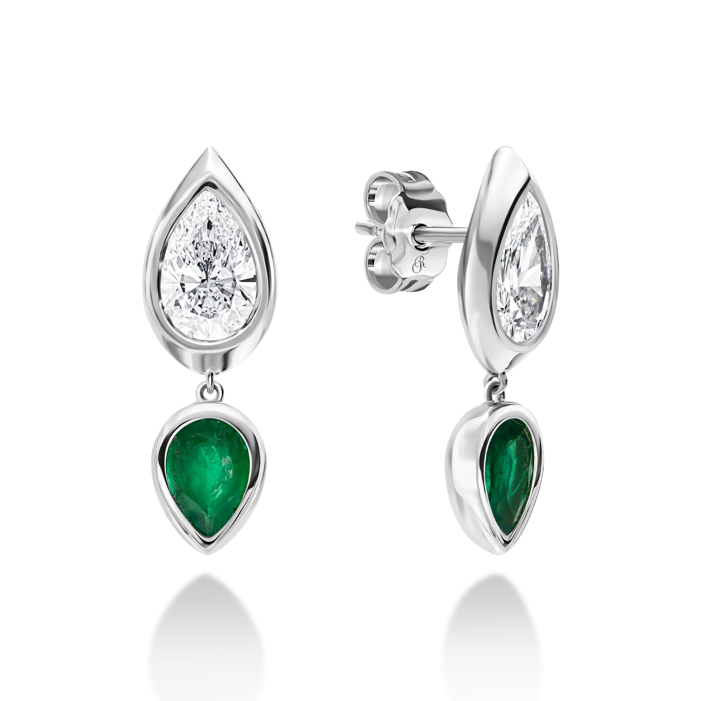 Pear Diamond & Emerald Drop Earring