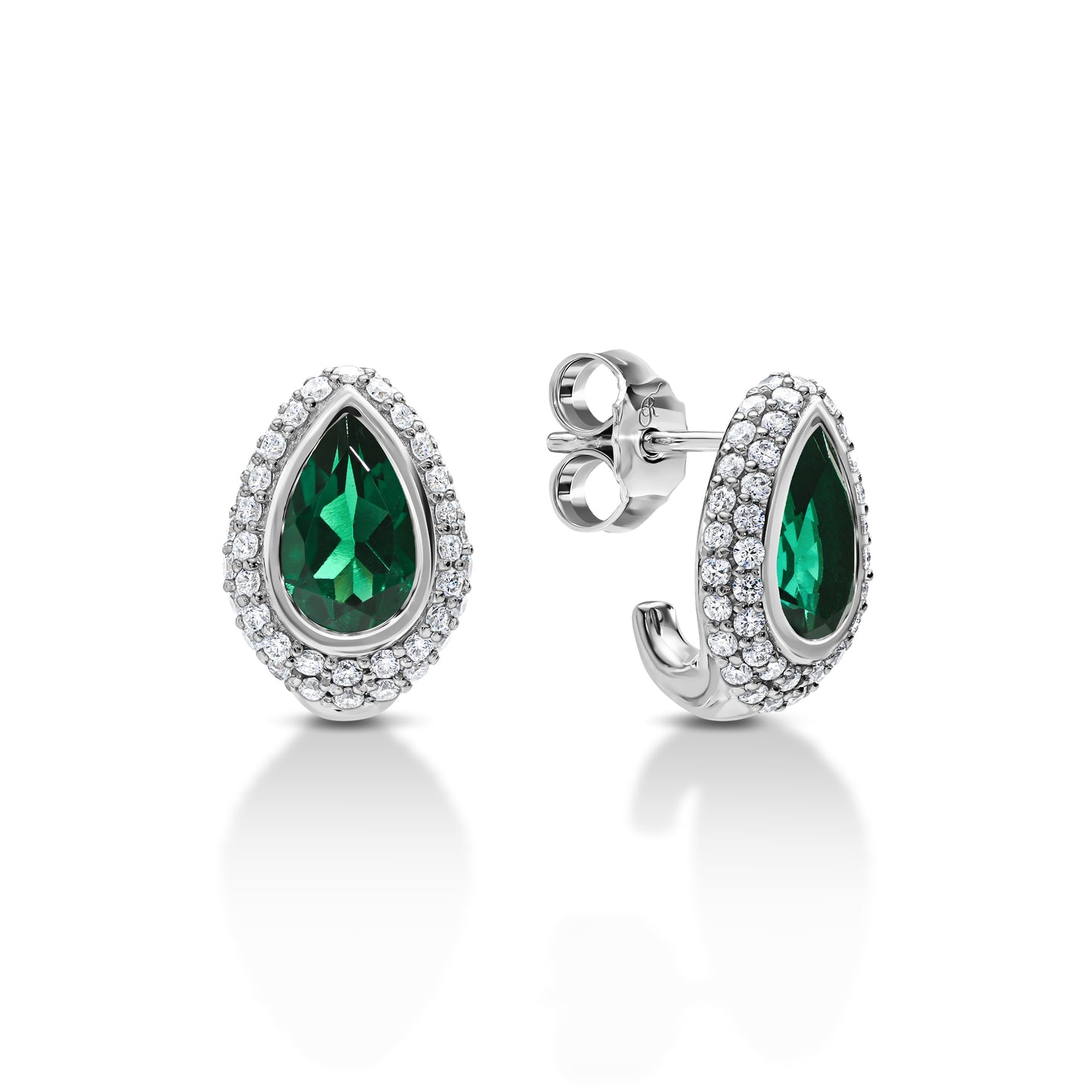 Pear Halo Emerald Stud