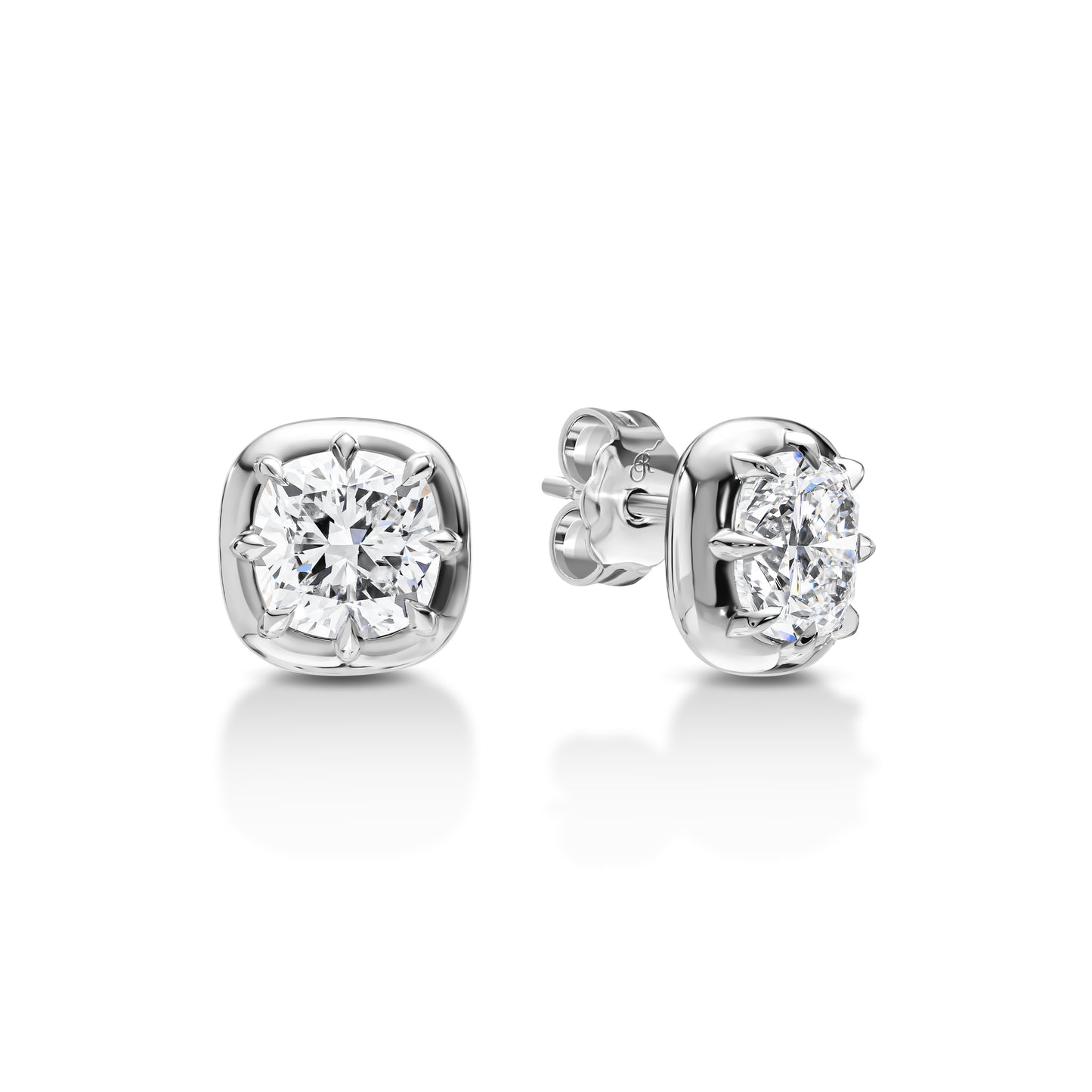 Cushion Frame Round Diamond Stud