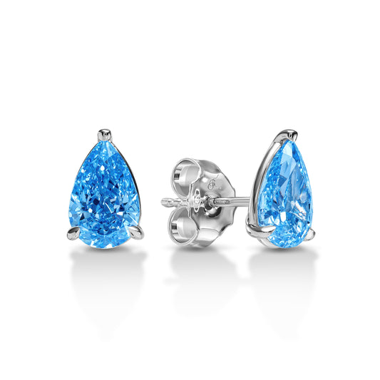 Pear Shaped Vivid Blue Diamond Stud Earring
