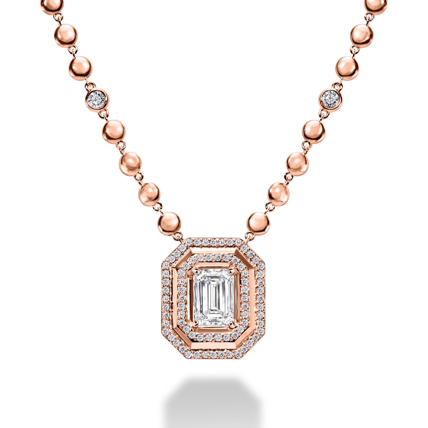 Layered Ball Chain Emerald Pendant