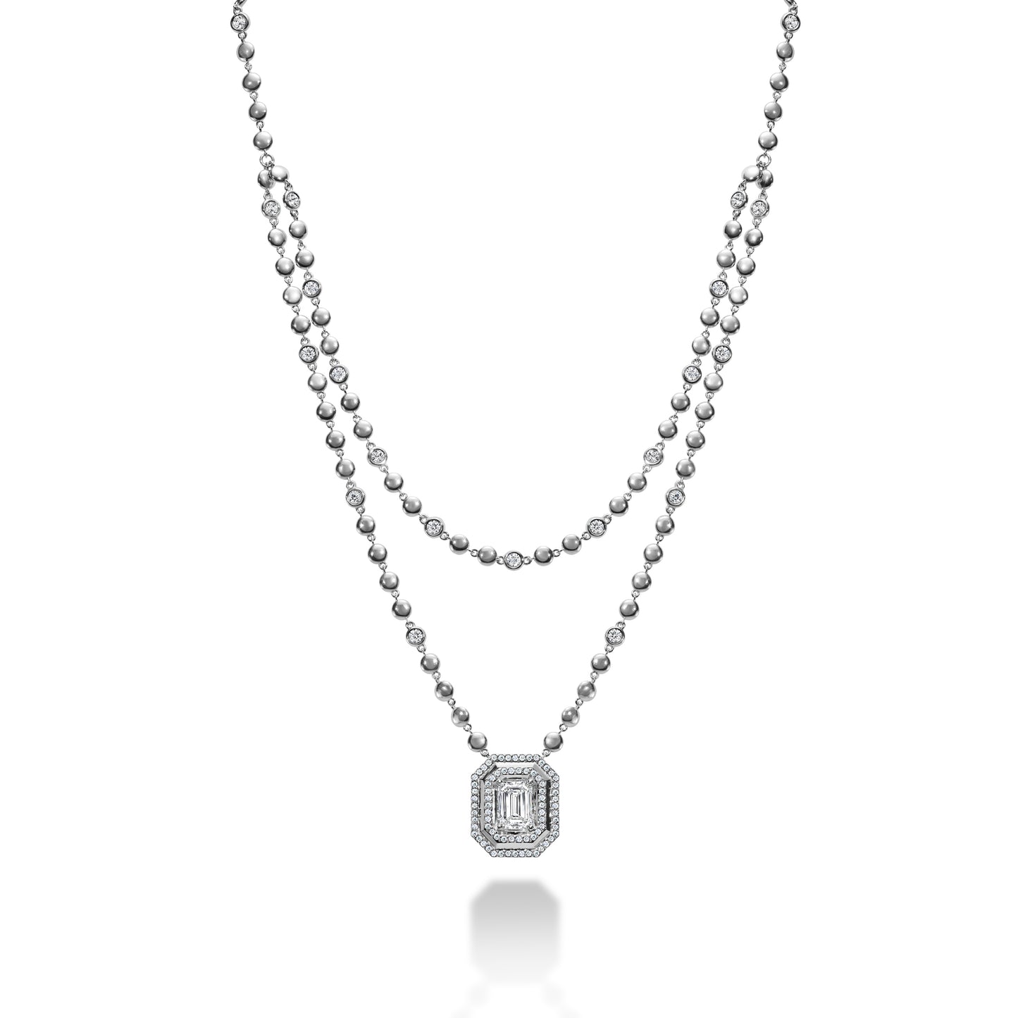 Layered Ball Chain Emerald Pendant
