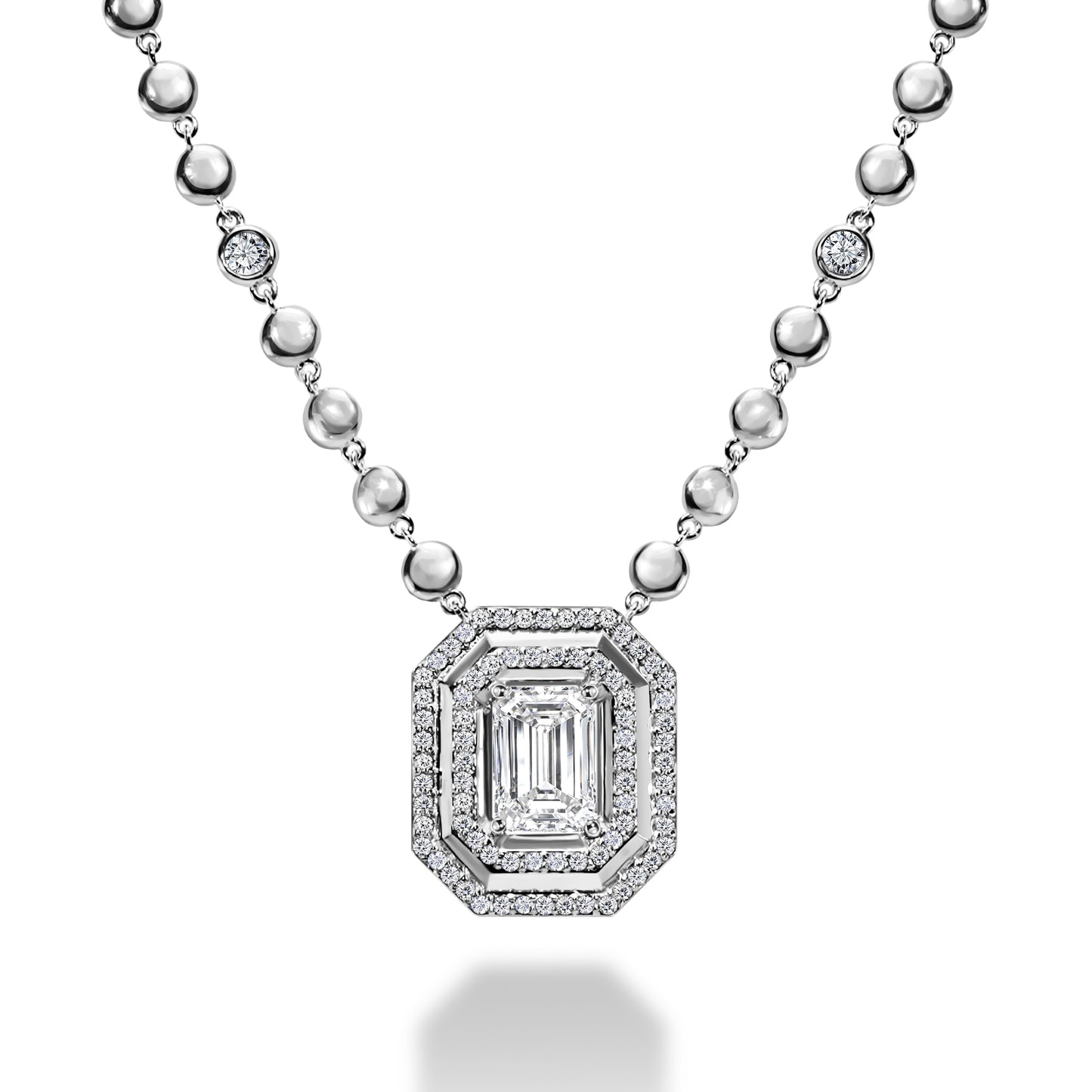 Layered Ball Chain Emerald Pendant