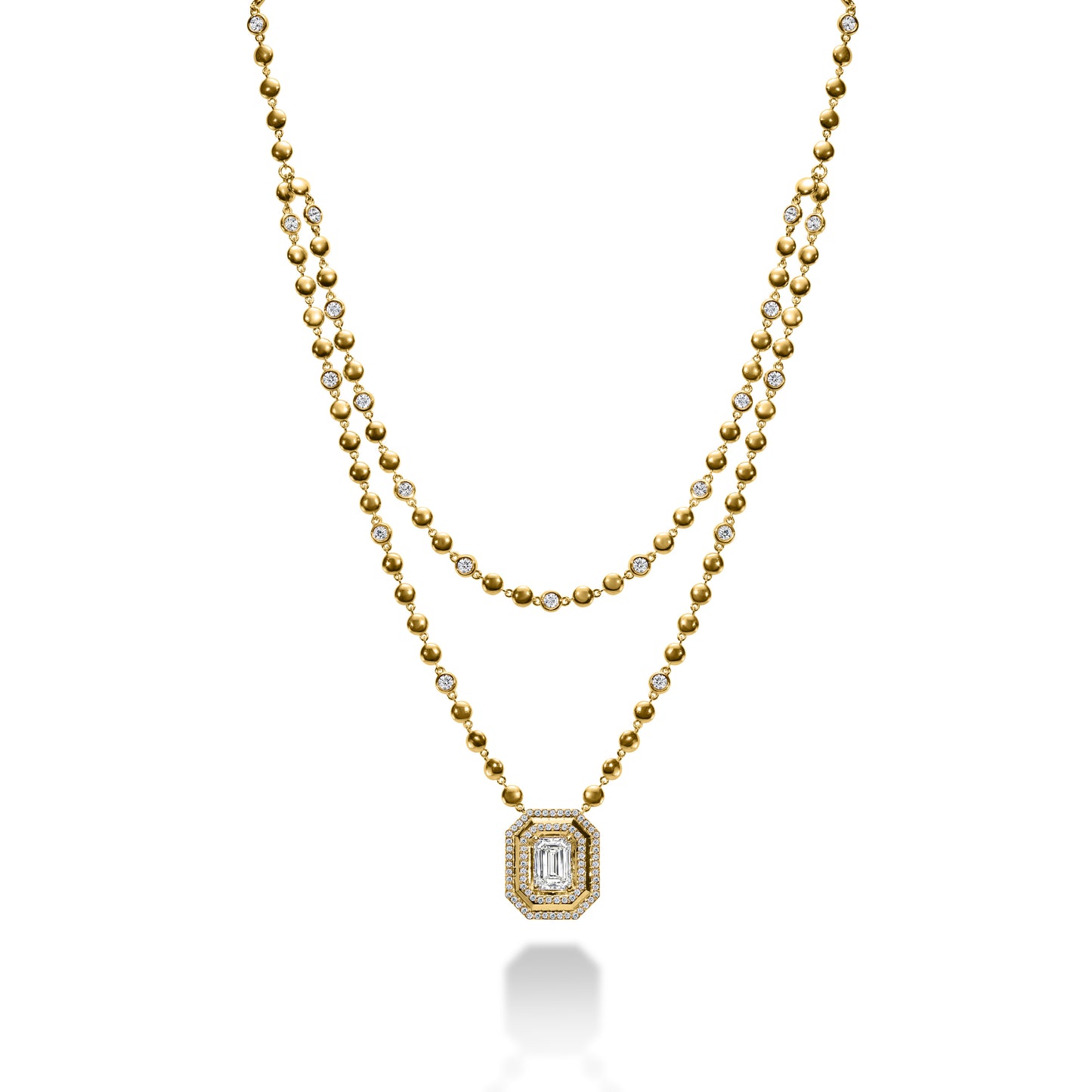 Layered Ball Chain Emerald Pendant