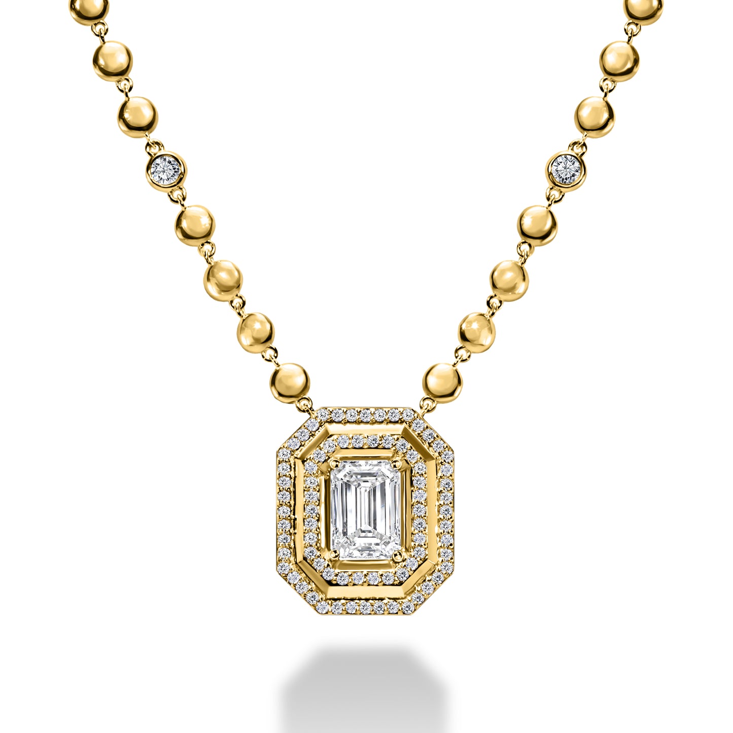 Layered Ball Chain Emerald Pendant