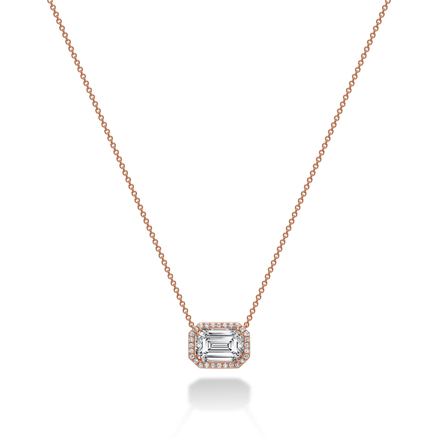 Emerald-Cut Diamond Halo Necklace
