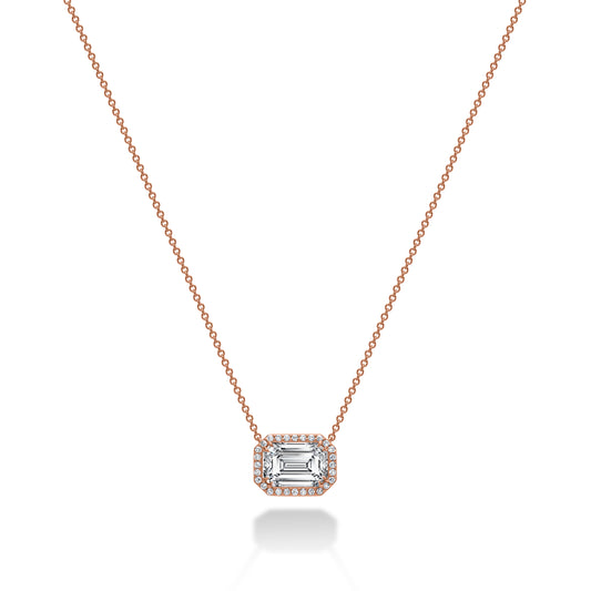 Emerald-Cut Diamond Halo Necklace