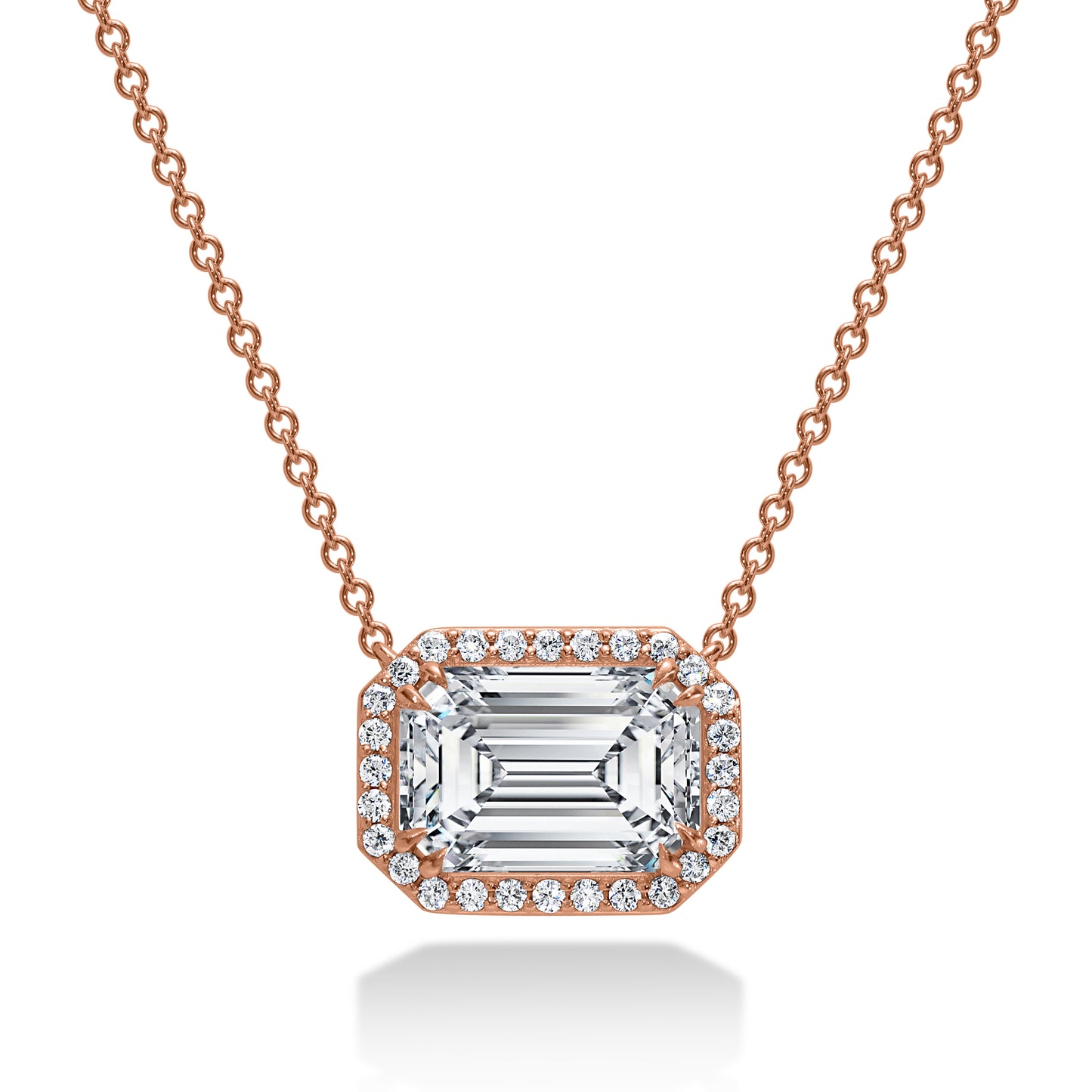 Emerald-Cut Diamond Halo Necklace