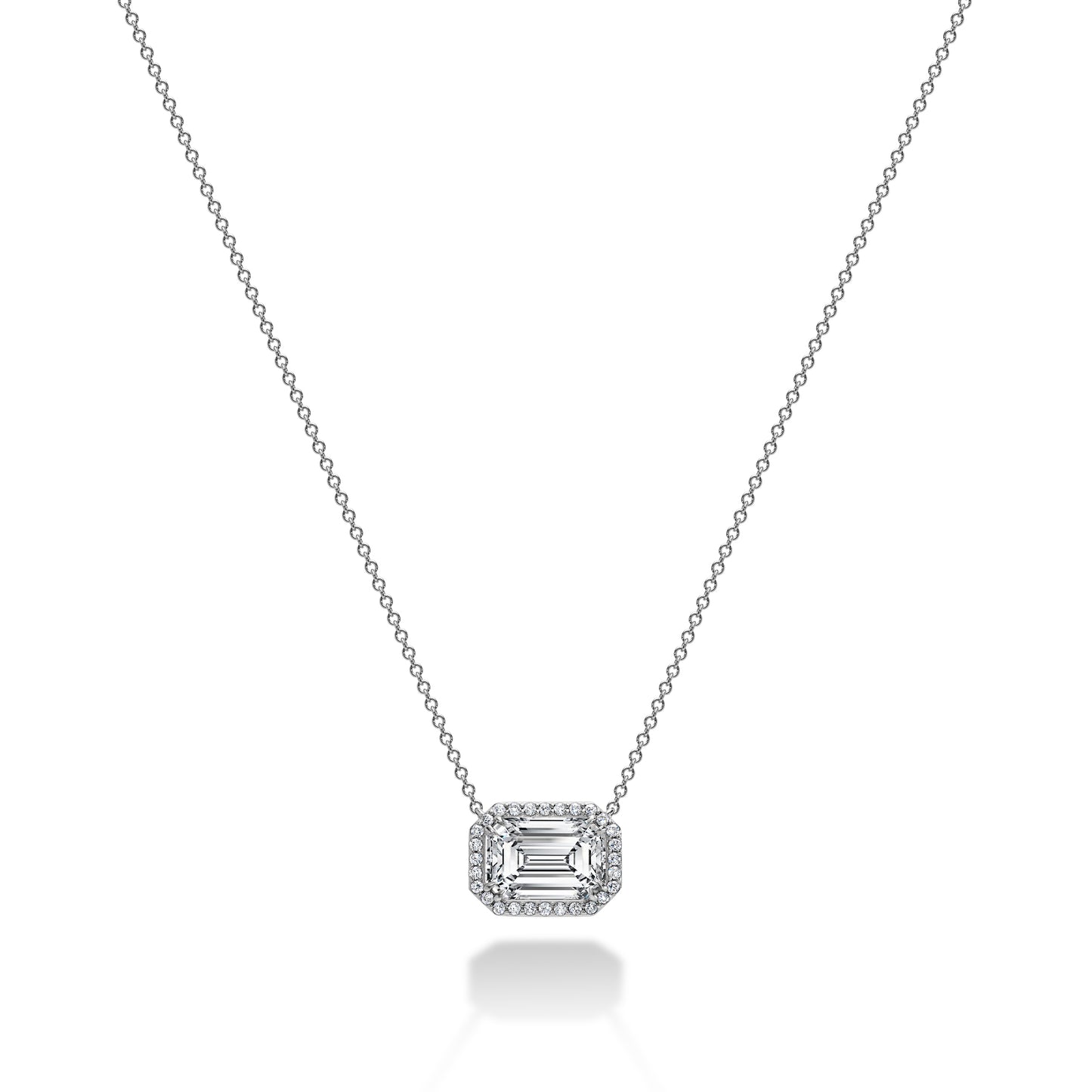 Emerald-Cut Diamond Halo Necklace