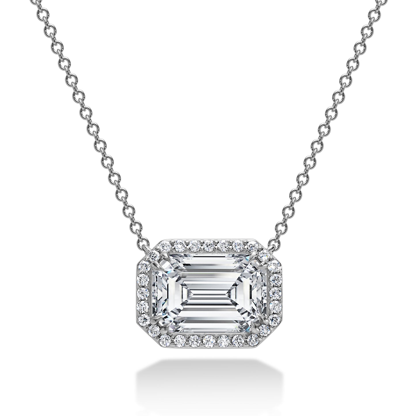 Emerald-Cut Diamond Halo Necklace