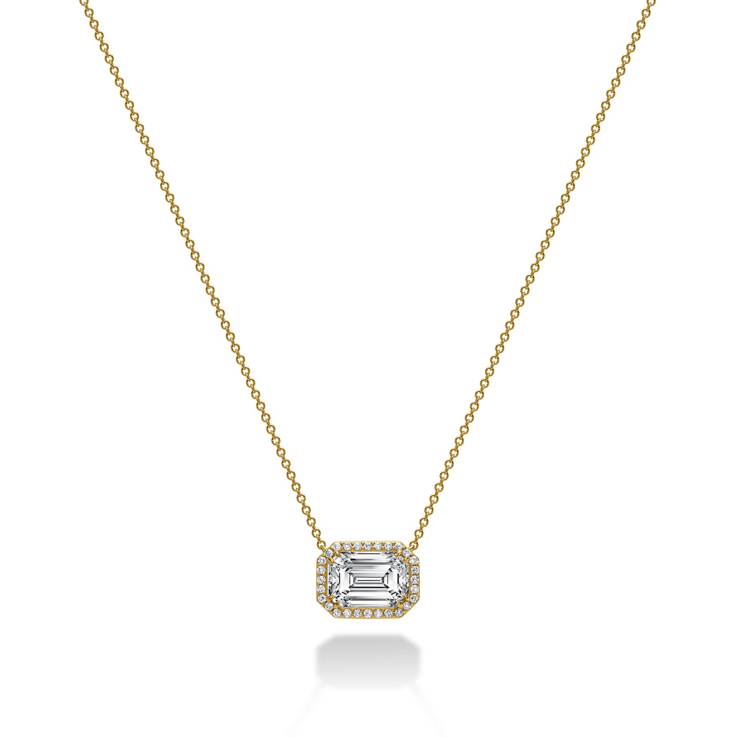 Emerald-Cut Diamond Halo Necklace