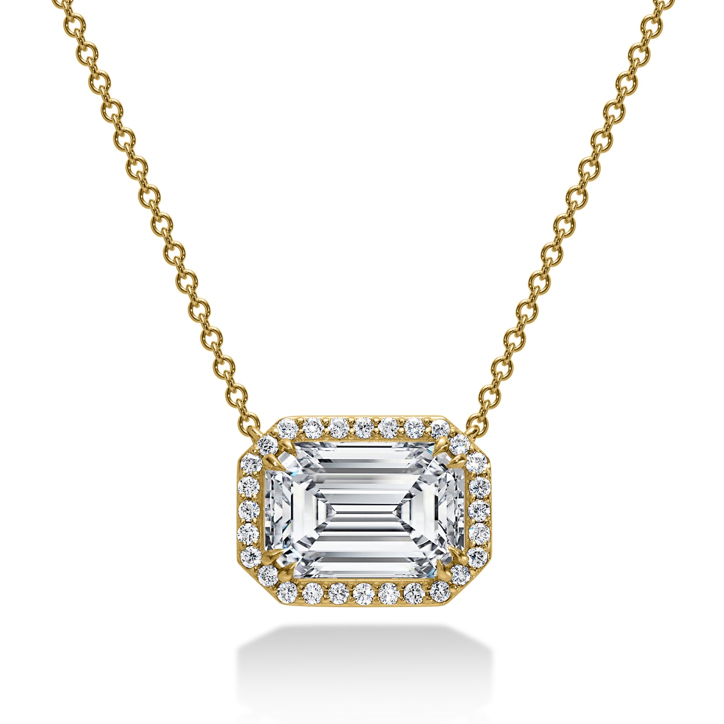 Emerald-Cut Diamond Halo Necklace