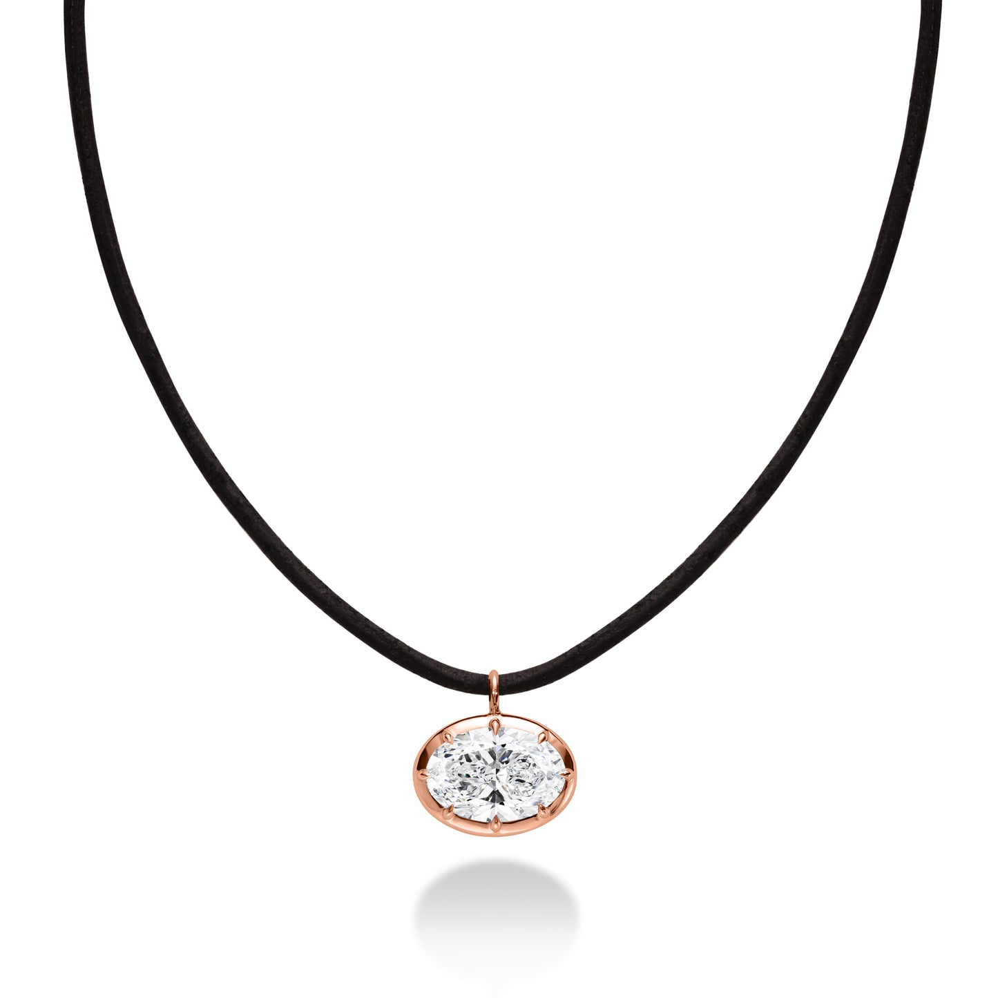 Oval Diamond Bezel Pendant on Leather Cord Necklace