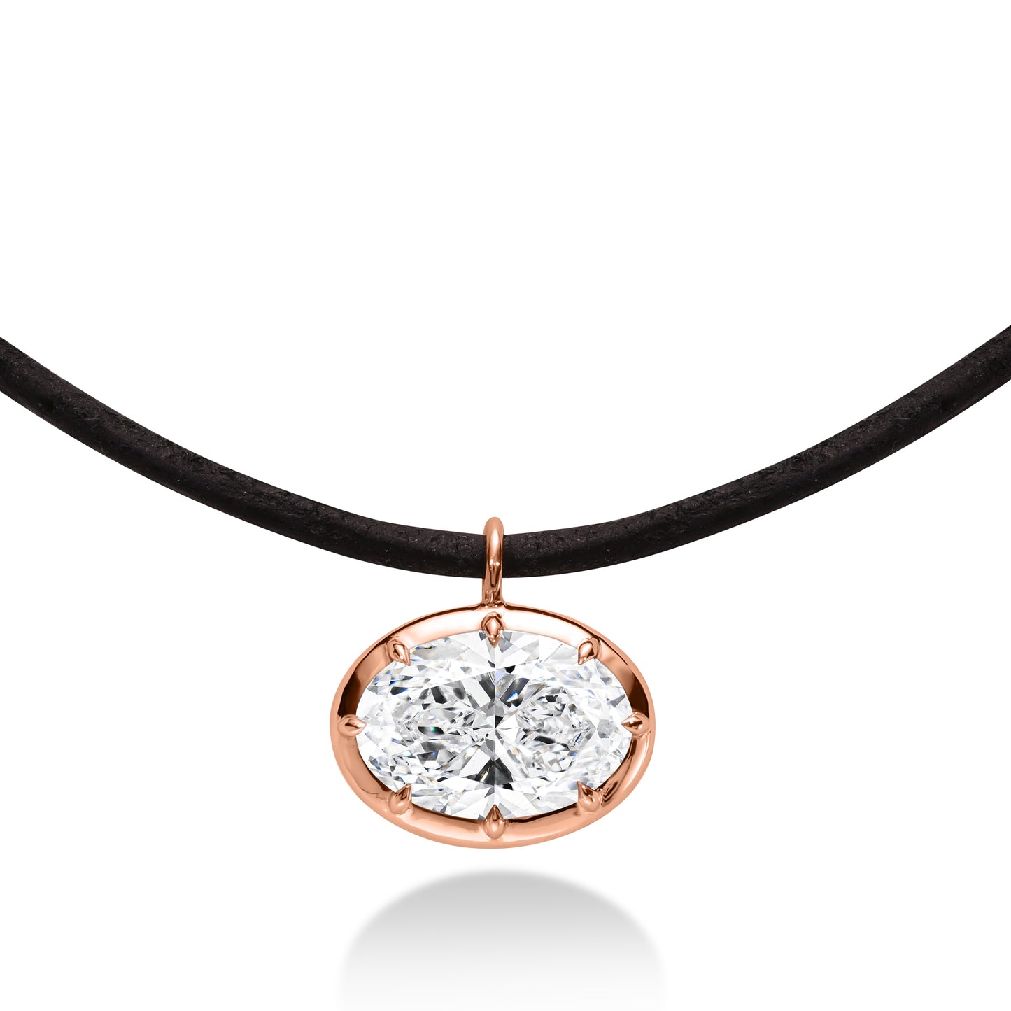Oval Diamond Bezel Pendant on Leather Cord Necklace