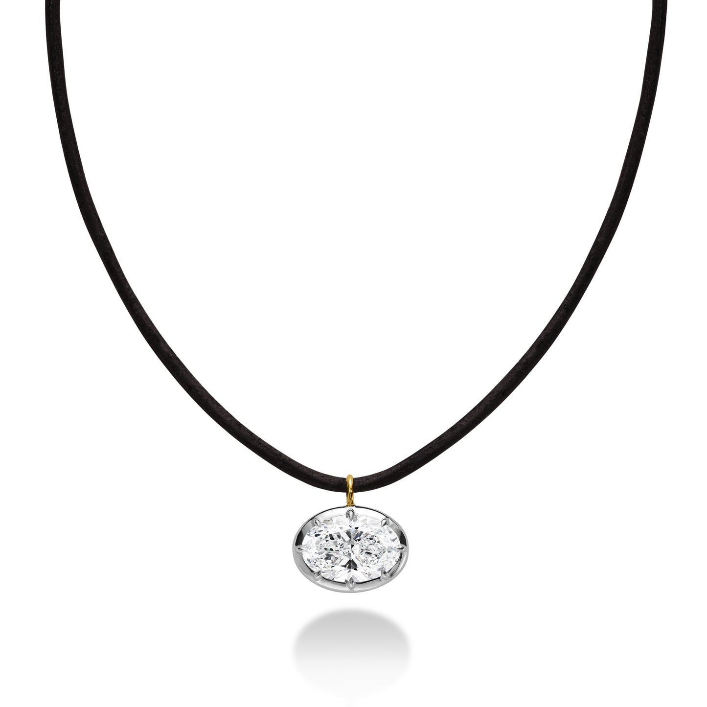 Oval Diamond Bezel Pendant on Leather Cord Necklace