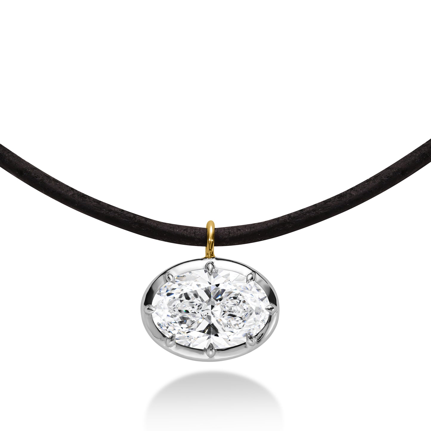 Oval Diamond Bezel Pendant on Leather Cord Necklace