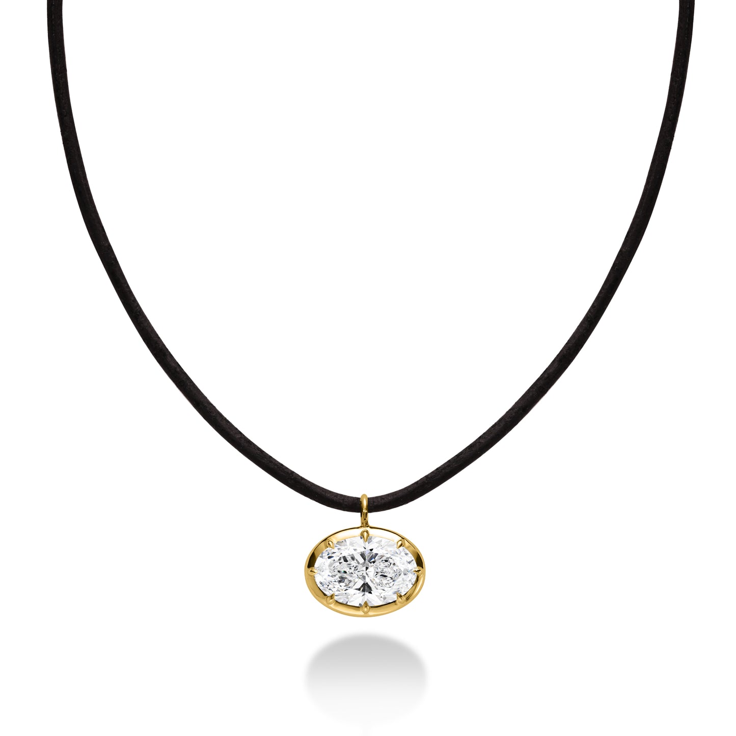 Oval Diamond Bezel Pendant on Leather Cord Necklace