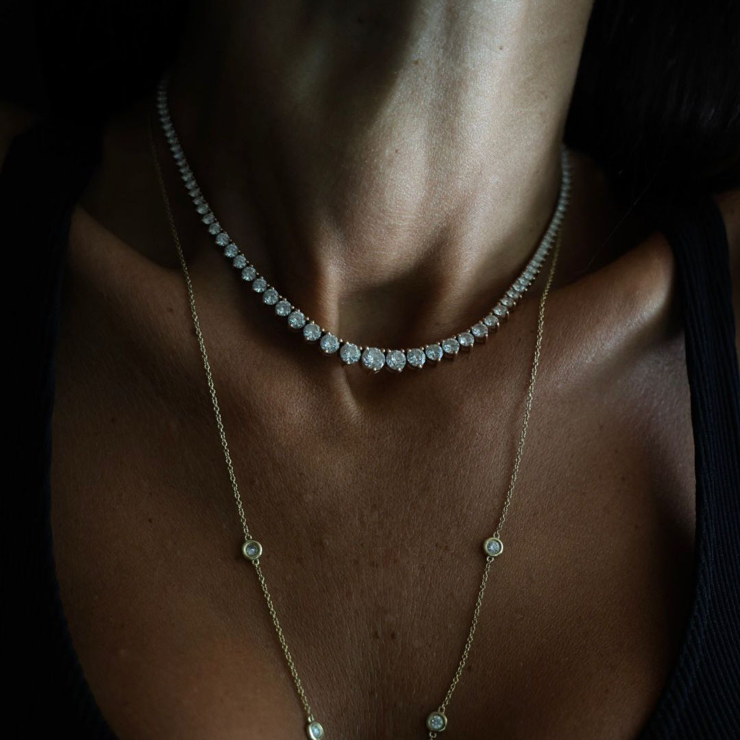 Graduated Round Diamond Tennis Necklace