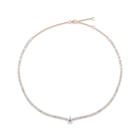 Pear Cut Diamond Baguette Tennis Necklace