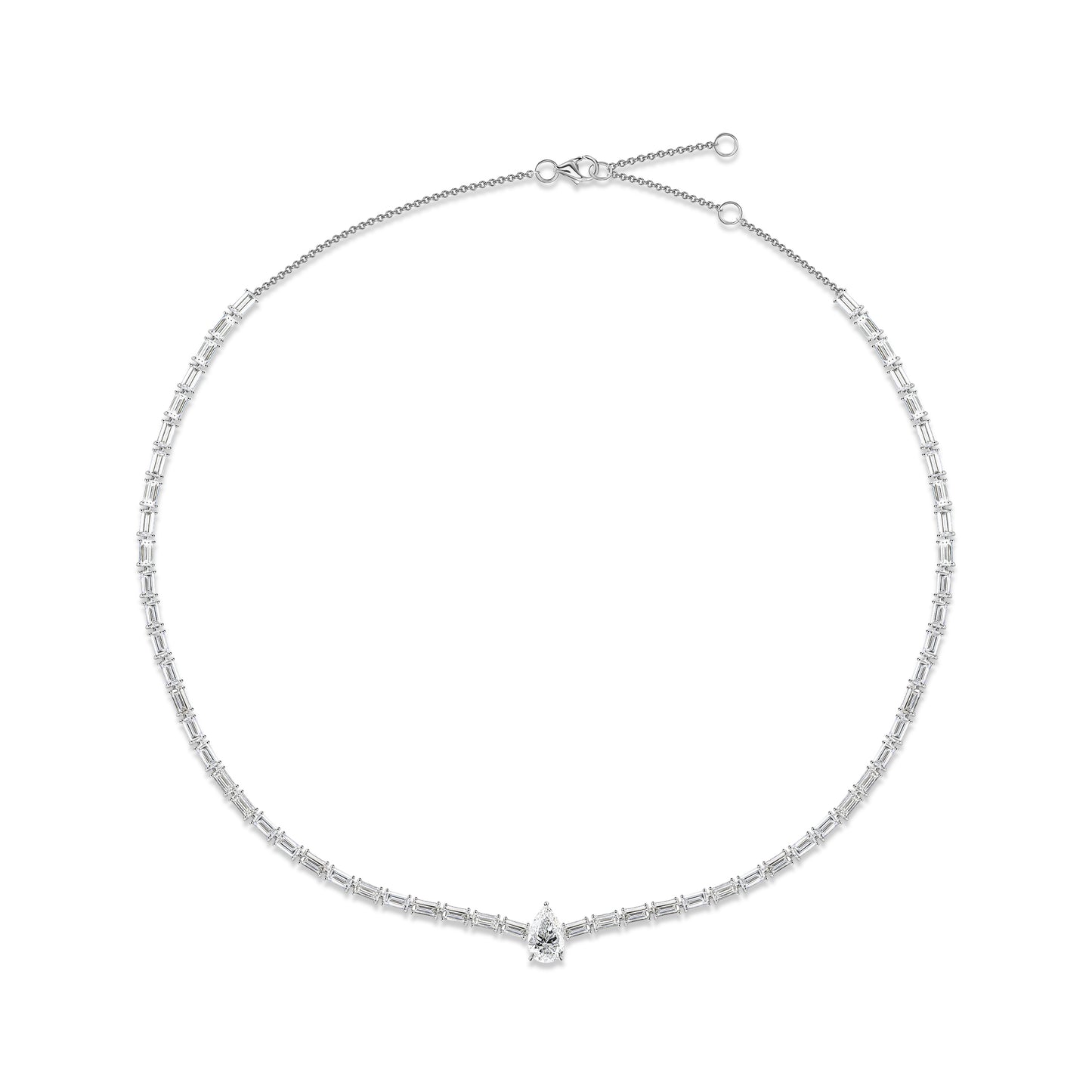 Pear Cut Diamond Baguette Tennis Necklace