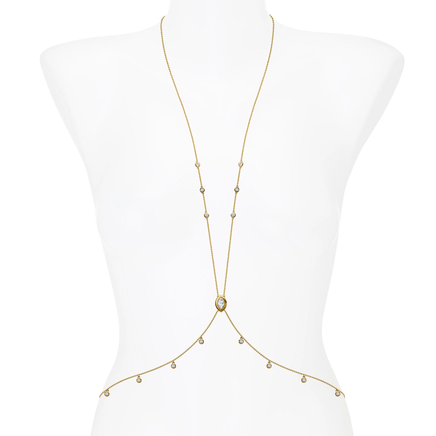 Diamond Station Body Chain with Marquise Centerpiece