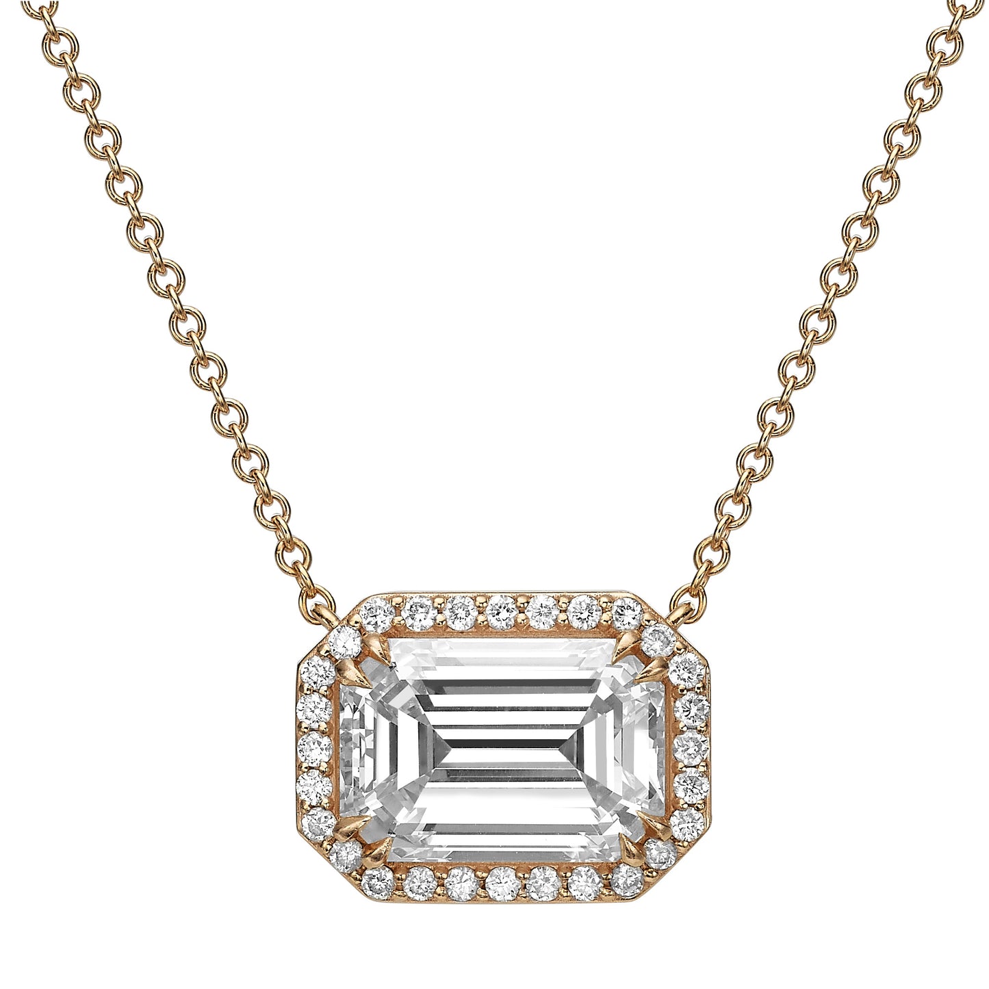 Emerald-Cut Diamond Halo Necklace
