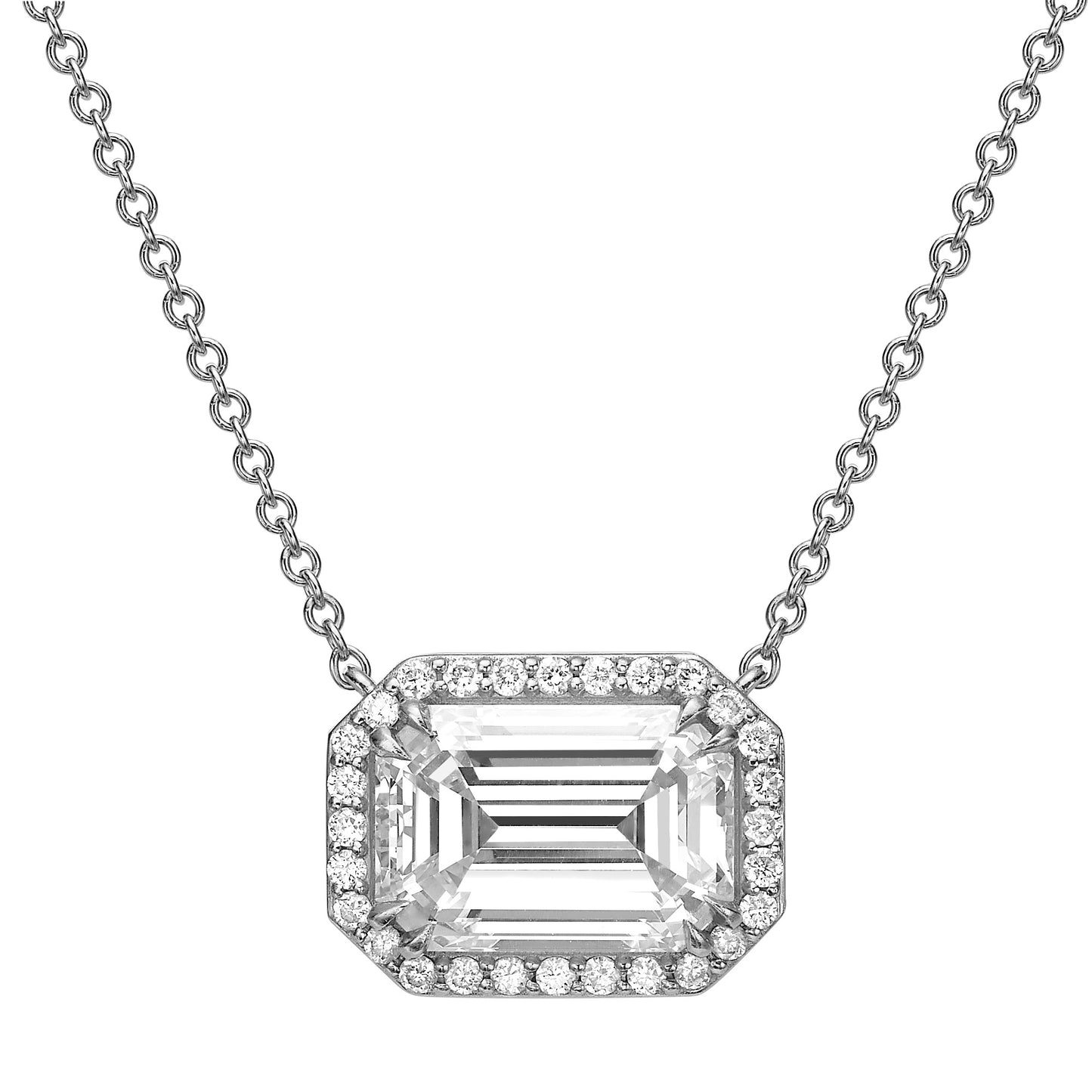 Emerald-Cut Diamond Halo Necklace