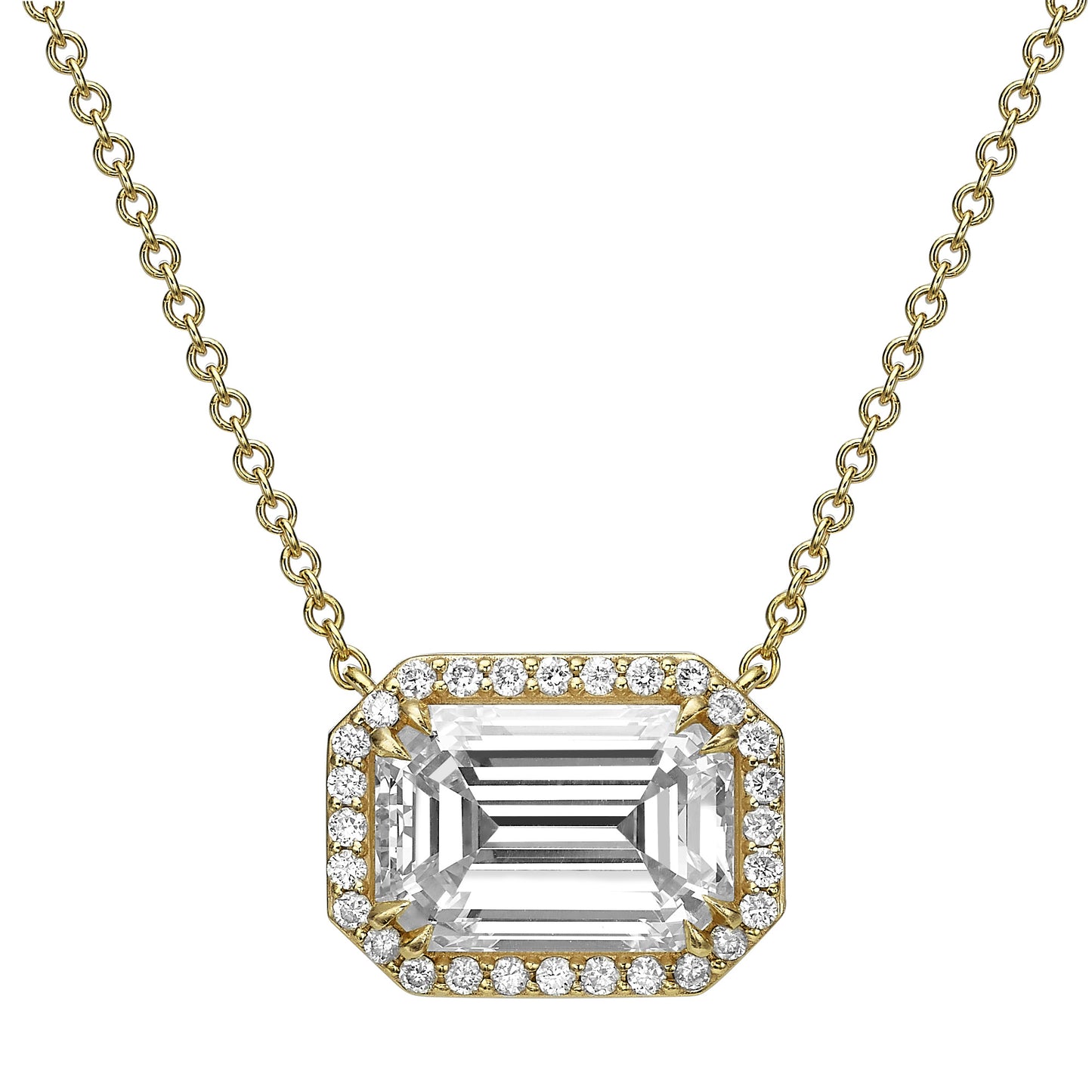 Emerald-Cut Diamond Halo Necklace