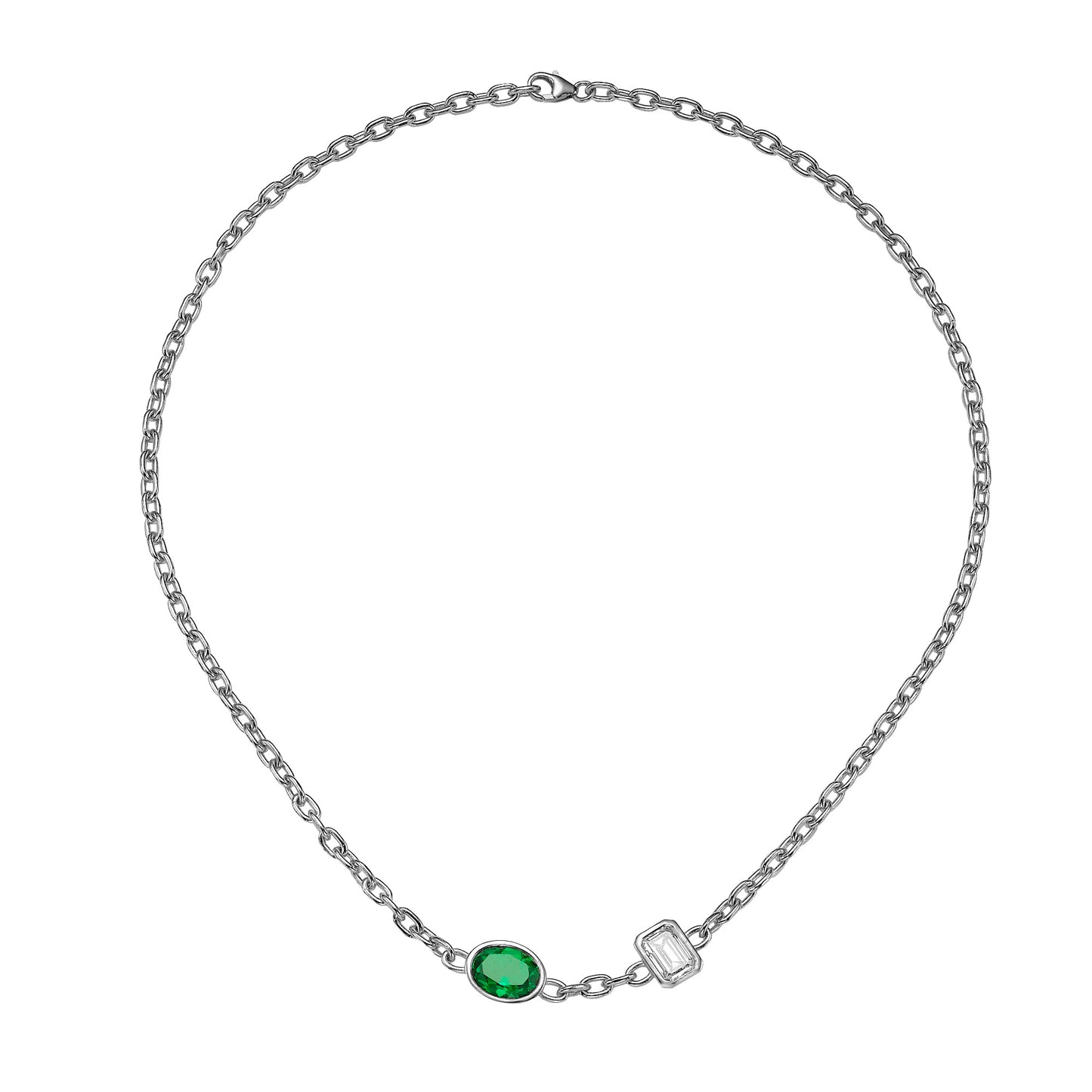 Gemstone Accent Link Necklace