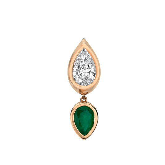 Pear Diamond & Emerald Drop Earring
