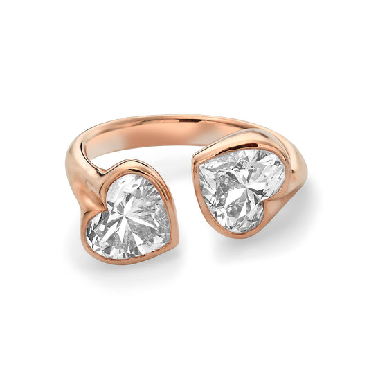 Double Heart Bezel Cuff Ring