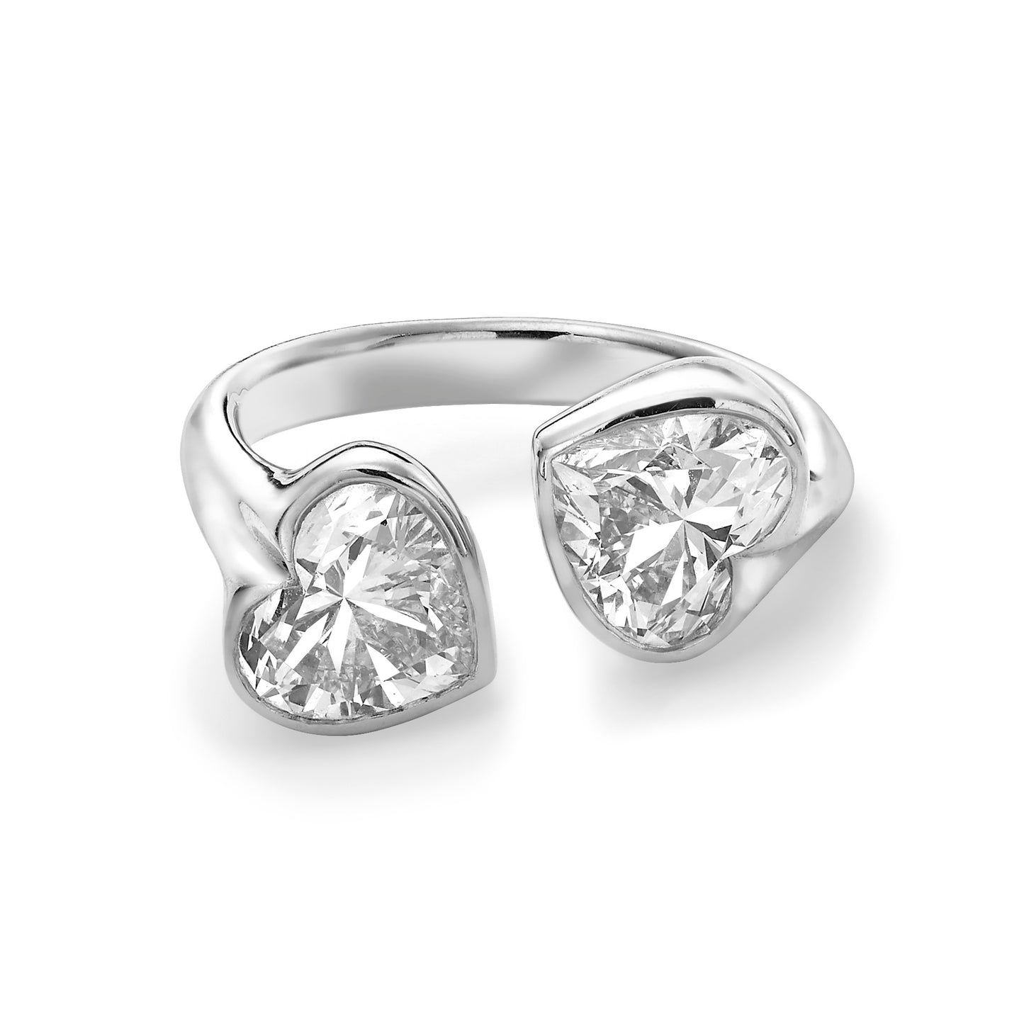 Double Heart Bezel Cuff Ring