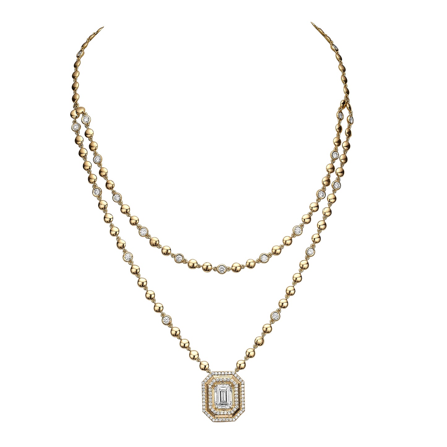 Layered Ball Chain Emerald Pendant