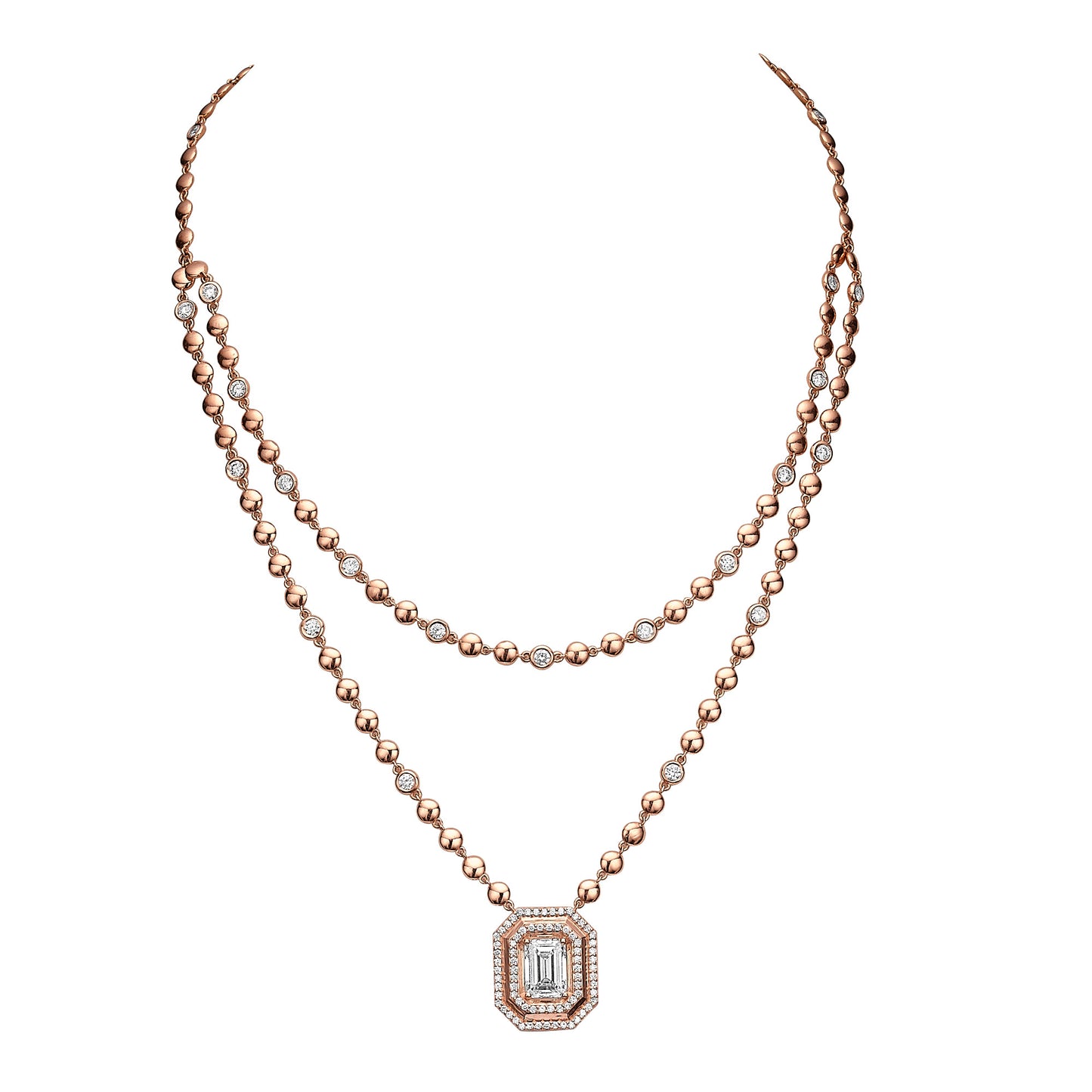 Layered Ball Chain Emerald Pendant