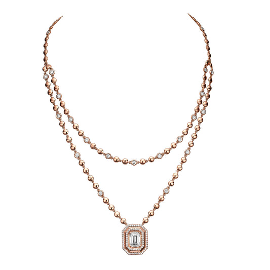 Layered Ball Chain Emerald Pendant