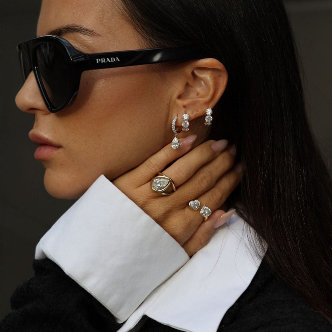 Triple Diamond Huggie Hoops